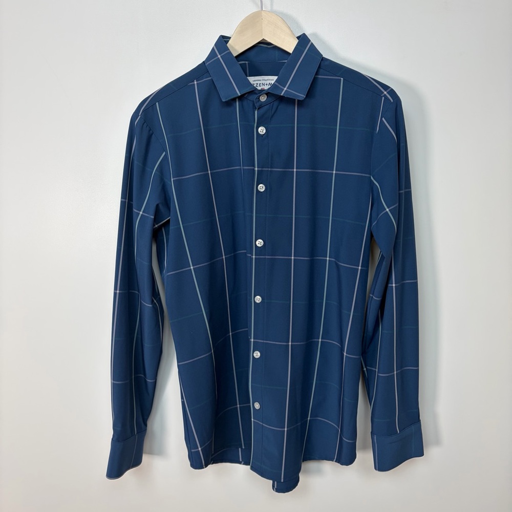 Mizzen+Main Leeward Golf Dress Shirt Plaid Check‎ Size Medium Trim Fit USA